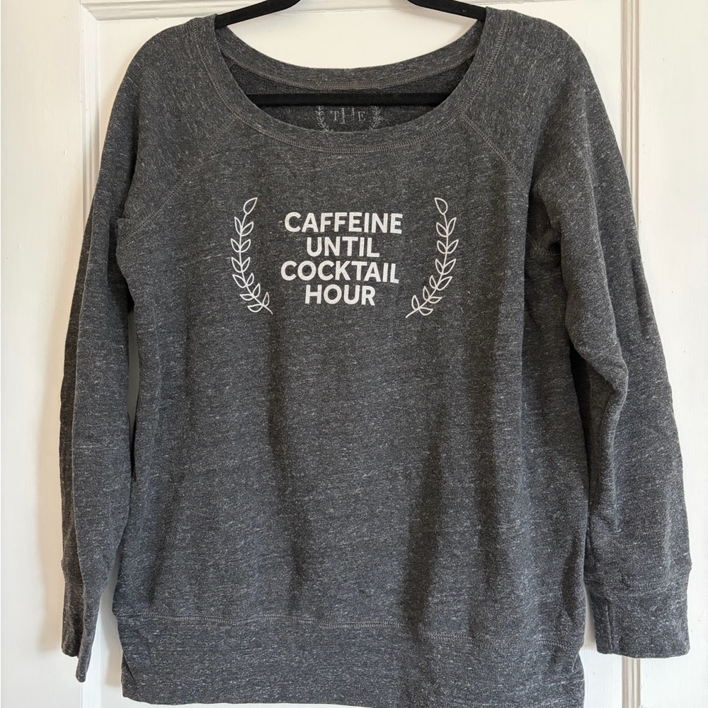 Caffeine Until Cocktail Hour Scoop Neck Cropped Sweat Shirt Gray M